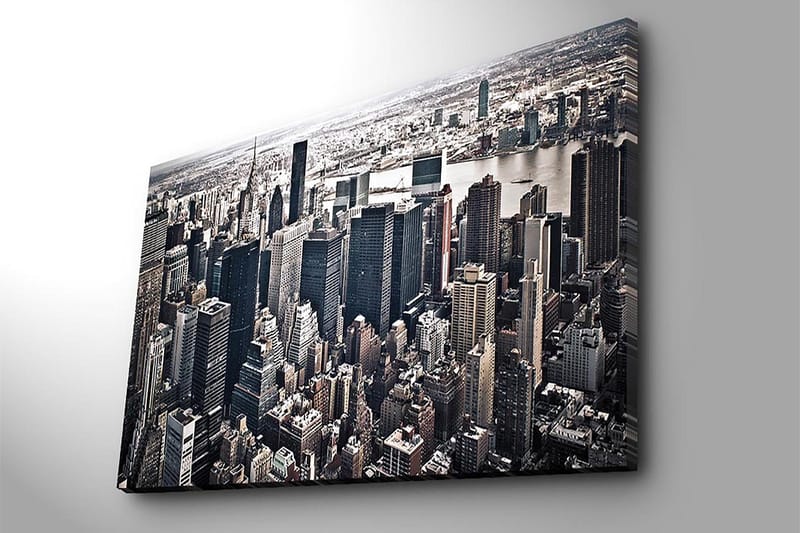 Canvastavla 70x100 cm - Panoramavy av en stad med höga skyskrapor och en livlig stadsbild - Svart / Grå / Vit - Inredning - Tavlor & posters - Canvastavla