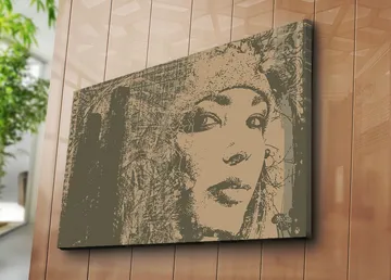 Canvastavla 70x100 cm - Porträtt av en kvinna med en mystisk och uttrycksfull blick - Beige / Brun - Inredning - Tavlor & posters - Canvastavla