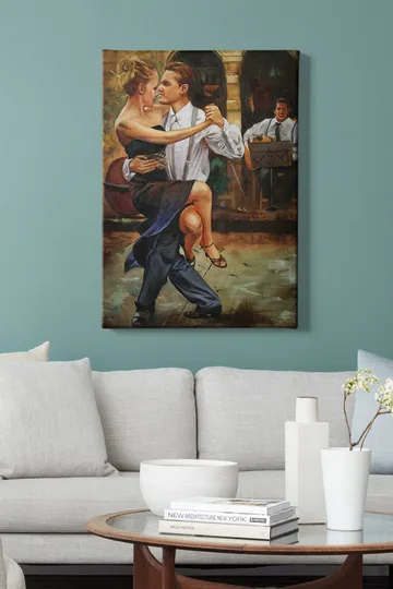 Canvastavla 70x100 cm - Passionerad tango mellan ett par i elegant klädsel - Svart / Beige / Mörkblå - Inredning - Tavlor & posters - Canvastavla