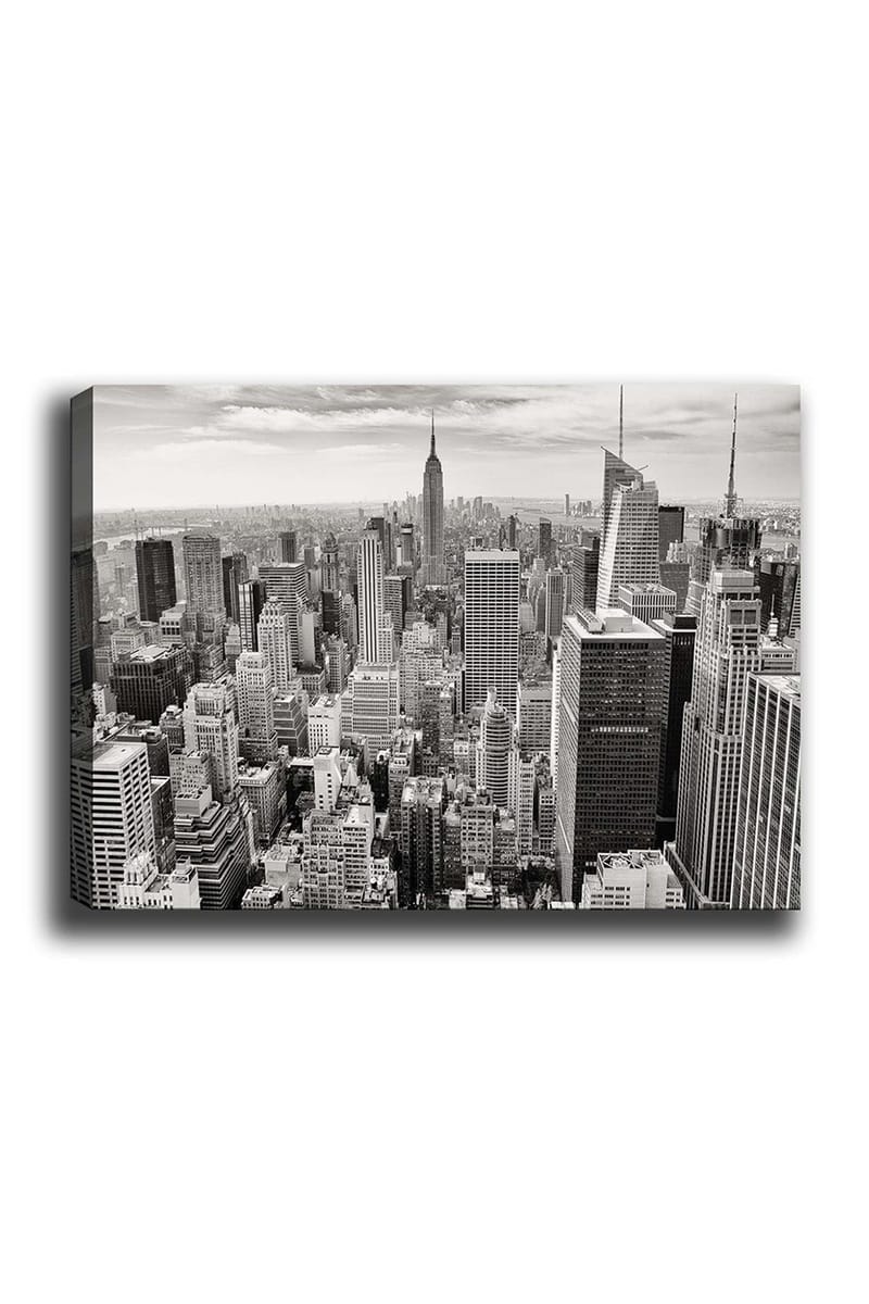 Canvastavla 70x100 cm - Panoramavy av New Yorks skyline i svartvitt, Svart / Vitt / Grått
