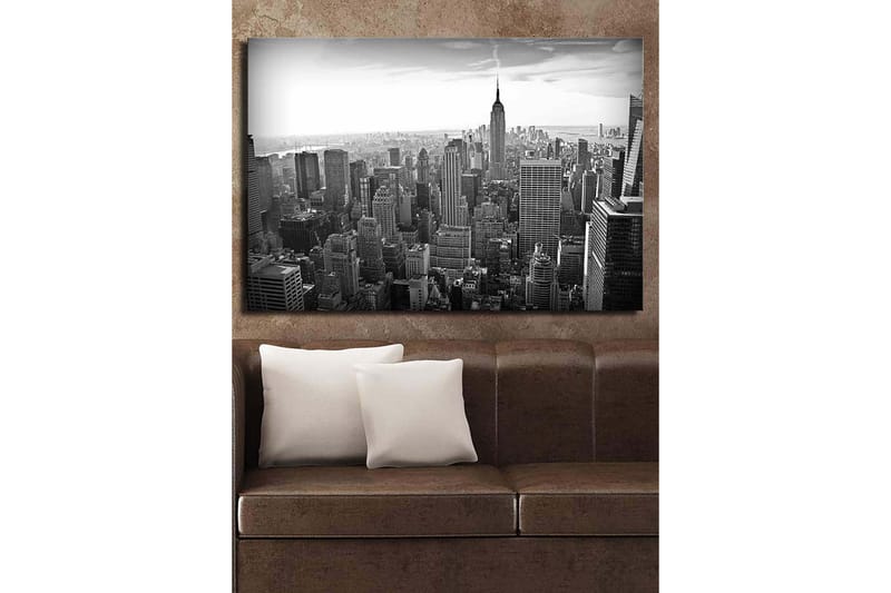 Canvastavla 70x100 cm - Panoramavy av New Yorks skyline med Empire State Building i fokus - Svart / Vitt / Grått - Inredning - Tavlor & posters - Canvastavla