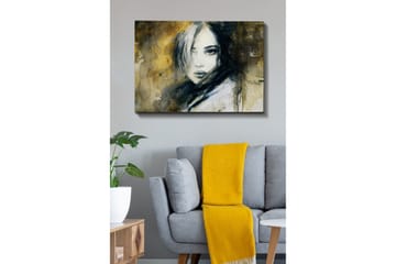 Canvastavla 70x100 cm - Porträtt av en kvinna med en mystisk och intensiv blick - Mörkblå / Beige / Vit - Inredning - Tavlor & posters - Canvastavla