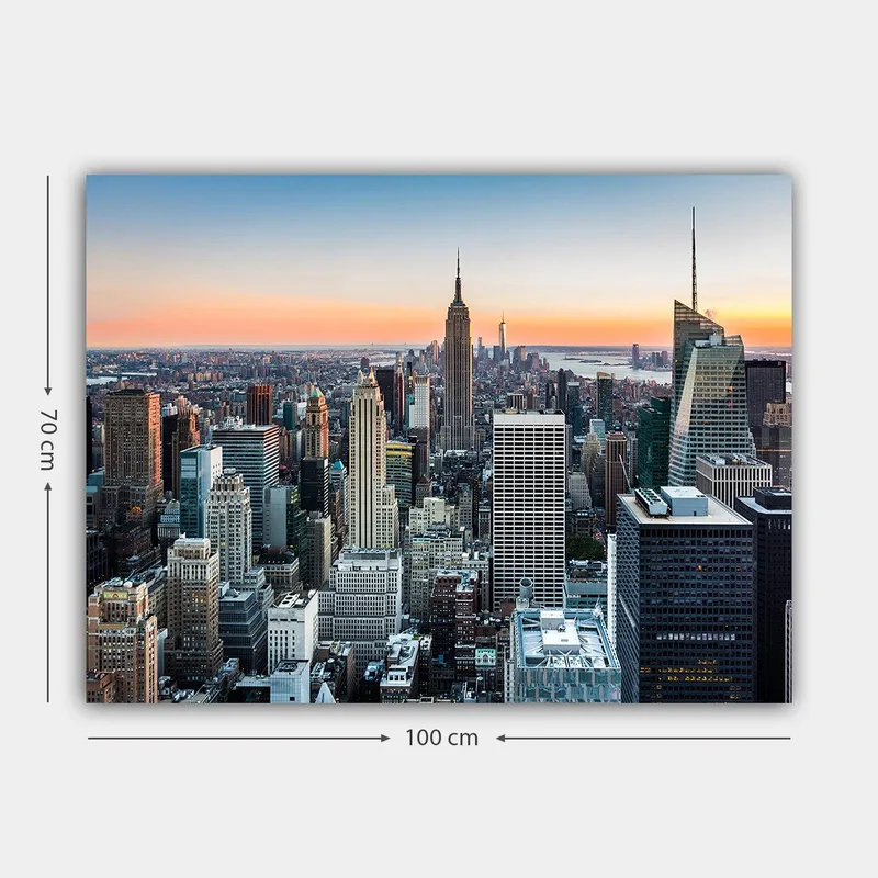 Canvastavla 70x100 cm - Panoramavy av New York City med ikoniska skyskrapor i solnedgångens ljus - Blå / Grå / Orange - Inredning - Tavlor & posters - Canvastavla