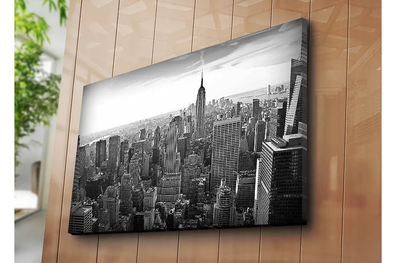 Canvastavla 70x100 cm - Panoramavy av New Yorks skyline med Empire State Building i fokus - Svart / Vitt / Grått - Inredning - Tavlor & posters - Canvastavla