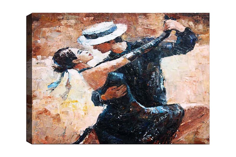 Canvastavla 70x100 cm - Passionerad tango mellan en man och en kvinna, Svart / Beige / Vit