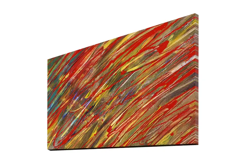 Canvastavla 70x45 cm - Dynamisk abstrakt komposition med färgglada penseldrag - Röd / Gul / Grön - Inredning - Tavlor & posters - Canvastavla