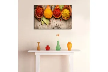 Canvastavla 70x45 cm - Färgglada kryddor i träskedar - Röd / Gul / Orange - Inredning - Tavlor & posters - Canvastavla