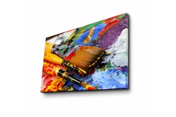 Canvastavla 70x45 cm - Färgglada penslar och palett med målarfärg - Blå / Röd / Gul - Inredning - Tavlor & posters - Canvastavla