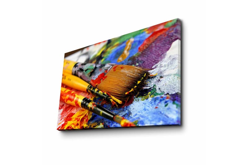 Canvastavla 70x45 cm - Färgglada penslar och palett med målarfärg - Blå / Röd / Gul - Inredning - Tavlor & posters - Canvastavla