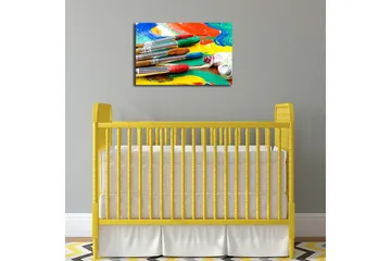 Canvastavla 70x45 cm - Färgglada penslar och färgpalett i livfulla nyanser - Röd / Grön / Gul - Inredning - Tavlor & posters - Canvastavla