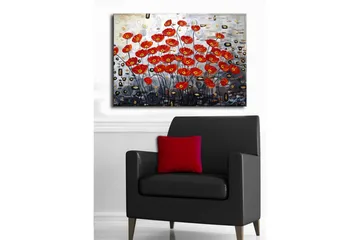 Canvastavla 70x45 cm - Färgrik bukett av vallmo i röd nyans - Röd / Svart / Grå - Inredning - Tavlor & posters - Canvastavla