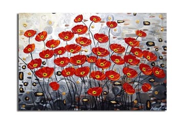 Canvastavla 70x45 cm - Färgrik bukett av vallmo i röd nyans - Röd / Svart / Grå - Inredning - Tavlor & posters - Canvastavla