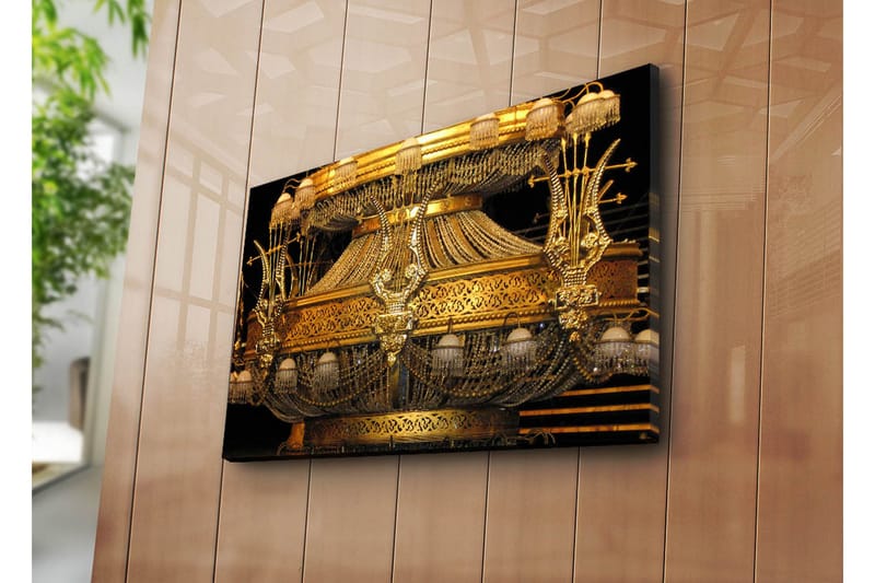 Canvastavla 70x45 cm - Glittrande ljuskrona med intrikata detaljer - Guld / Svart - Inredning - Tavlor & posters - Canvastavla