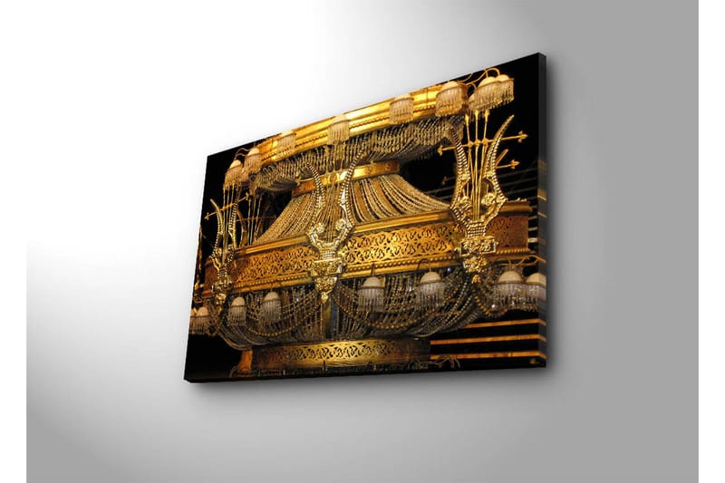 Canvastavla 70x45 cm - Glittrande ljuskrona med intrikata detaljer - Guld / Svart - Inredning - Tavlor & posters - Canvastavla