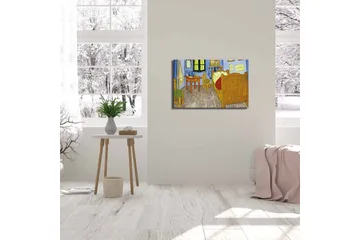 Canvastavla 70x45 cm - Inbjudande sovrum med en säng och möbler i trä - Blå / Gul / Brun - Inredning - Tavlor & posters - Canvastavla