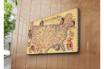 Canvastavla 70x45 cm - Karta över amerikanska indianstammar med porträtt av olika stammar - Gul / Brun / Röd - Inredning - Tavlor & posters - Canvastavla