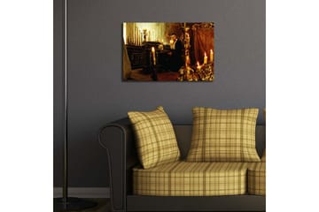 Canvastavla 70x45 cm - Mörk och mystisk scen med en man vid ett piano omgiven av ljusande stearinljus - Guld / Svart / Brunt - Inredning - Tavlor & posters - Canvastavla
