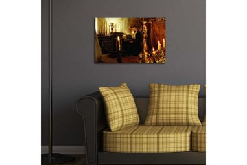 Canvastavla 70x45 cm - Mörk och mystisk scen med en man vid ett piano omgiven av ljusande stearinljus - Guld / Svart / Brunt - Inredning - Tavlor & posters - Canvastavla
