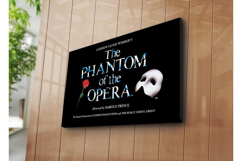 Canvastavla 70x45 cm - Mask och ros från Phantom of the Opera, Svart / Vit / Röd