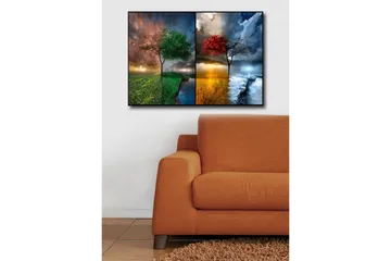 Canvastavla 70x45 cm - Två träd i kontrasterande säsonger, ett med gröna löv och ett med röda löv - Grön / Röd / Blå - Inredning - Tavlor & posters - Canvastavla