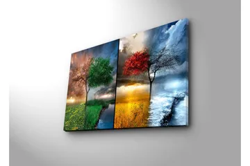 Canvastavla 70x45 cm - Två träd i kontrasterande säsonger, ett med gröna löv och ett med röda löv - Grön / Röd / Blå - Inredning - Tavlor & posters - Canvastavla