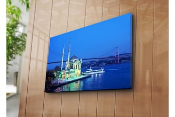 Canvastavla 70x45 cm - Vacker vy av en moské vid vattnet med en bro i bakgrunden - Blå / Grön / Vit - Inredning - Tavlor & posters - Canvastavla