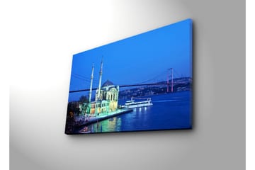 Canvastavla 70x45 cm - Vacker vy av en moské vid vattnet med en bro i bakgrunden - Blå / Grön / Vit - Inredning - Tavlor & posters - Canvastavla