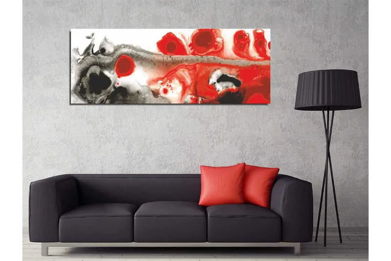 Canvastavla 80x30 cm - Abstrakt komposition med röda och svarta former - Röd / Svart / Vit - Inredning - Tavlor & posters - Canvastavla