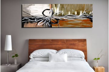 Canvastavla 80x30 cm - Abstrakt komposition med snören och former - Beige / Svart / Vit - Inredning - Tavlor & posters - Canvastavla