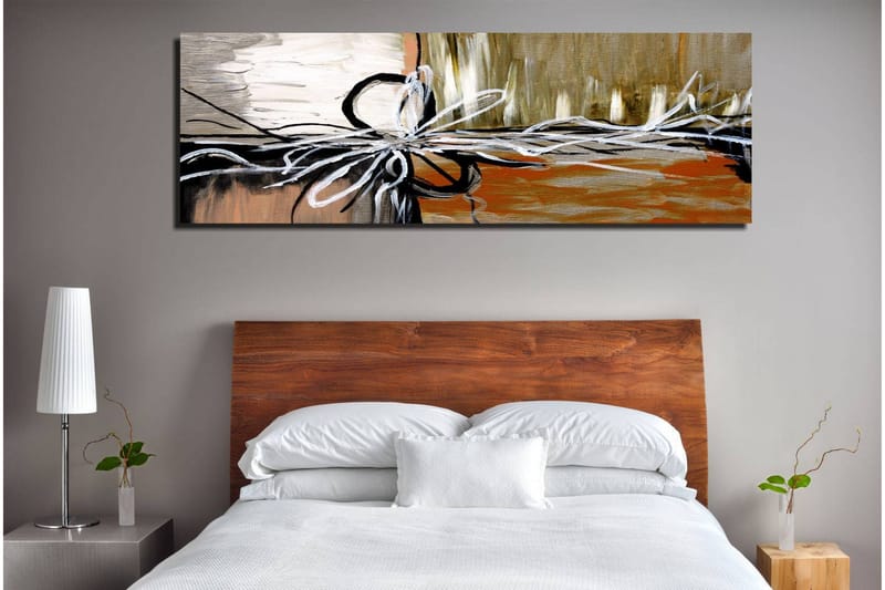 Canvastavla 80x30 cm - Abstrakt komposition med snören och former - Beige / Svart / Vit - Inredning - Tavlor & posters - Canvastavla