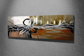 Canvastavla 80x30 cm - Abstrakt komposition med snören och former - Beige / Svart / Vit - Inredning - Tavlor & posters - Canvastavla