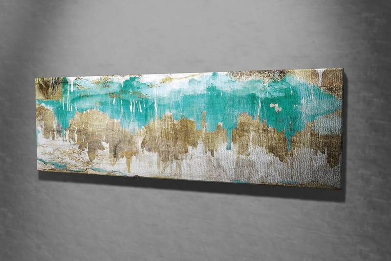 Canvastavla 80x30 cm - Abstrakt landskap med turkosa och gyllene inslag - Turkos / Guld / Beige - Inredning - Tavlor & posters - Canvastavla