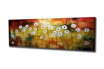 Canvastavla 80x30 cm - Blomsteräng med vita blommor och röda mittar på en färgglad bakgrund - Vit / Röd / Orange - Inredning - Tavlor & posters - Canvastavla