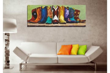 Canvastavla 80x30 cm - Färgglada cowboyboots i rad - Blå / Röd / Gul - Inredning - Tavlor & posters - Canvastavla