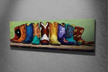 Canvastavla 80x30 cm - Färgglada cowboyboots i rad - Blå / Röd / Gul - Inredning - Tavlor & posters - Canvastavla