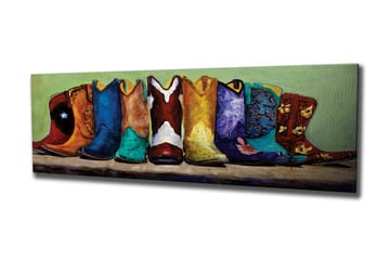 Canvastavla 80x30 cm - Färgglada cowboyboots i rad - Blå / Röd / Gul - Inredning - Tavlor & posters - Canvastavla