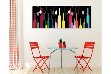 Canvastavla 80x30 cm - Färgglada flaskor och vinglas mot en svart bakgrund - Rosa / Gul / Turkos - Inredning - Tavlor & posters - Canvastavla