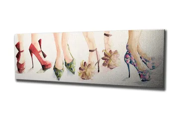 Canvastavla 80x30 cm - Färgglada högklackade skor i olika stilar - Röd / Grön / Rosa - Inredning - Tavlor & posters - Canvastavla
