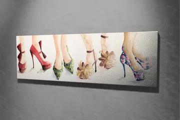 Canvastavla 80x30 cm - Färgglada högklackade skor i olika stilar - Röd / Grön / Rosa - Inredning - Tavlor & posters - Canvastavla