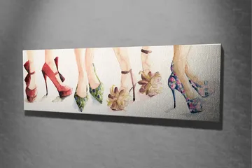 Canvastavla 80x30 cm - Färgglada högklackade skor i olika stilar - Röd / Grön / Rosa - Inredning - Tavlor & posters - Canvastavla