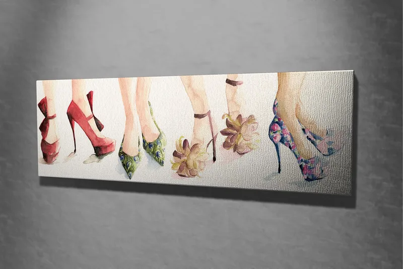 Canvastavla 80x30 cm - Färgglada högklackade skor i olika stilar - Röd / Grön / Rosa - Inredning - Tavlor & posters - Canvastavla