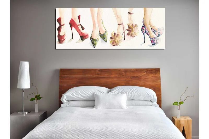 Canvastavla 80x30 cm - Färgglada högklackade skor i olika stilar - Röd / Grön / Rosa - Inredning - Tavlor & posters - Canvastavla