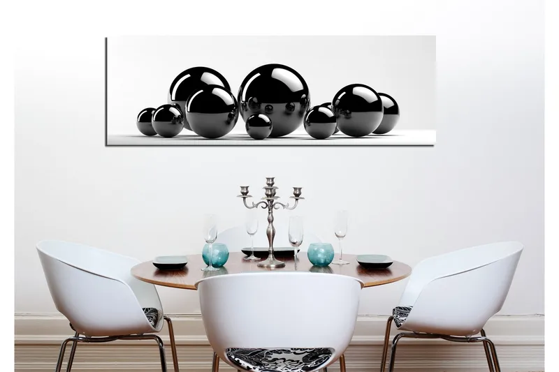 Canvastavla 80x30 cm - Reflekterande svarta sfärer i varierande storlekar - Svart / Grå - Inredning - Tavlor & posters - Canvastavla