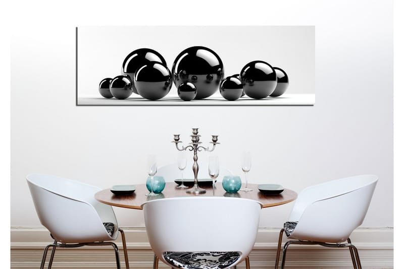 Canvastavla 80x30 cm - Reflekterande svarta sfärer i varierande storlekar - Svart / Grå - Inredning - Tavlor & posters - Canvastavla
