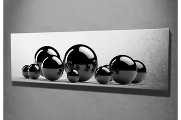 Canvastavla 80x30 cm - Reflekterande svarta sfärer i varierande storlekar - Svart / Grå - Inredning - Tavlor & posters - Canvastavla