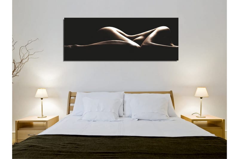 Canvastavla 80x30 cm - Sensuell komposition av nakna kroppar i mjuka former - Beige / Svart - Inredning - Tavlor & posters - Canvastavla