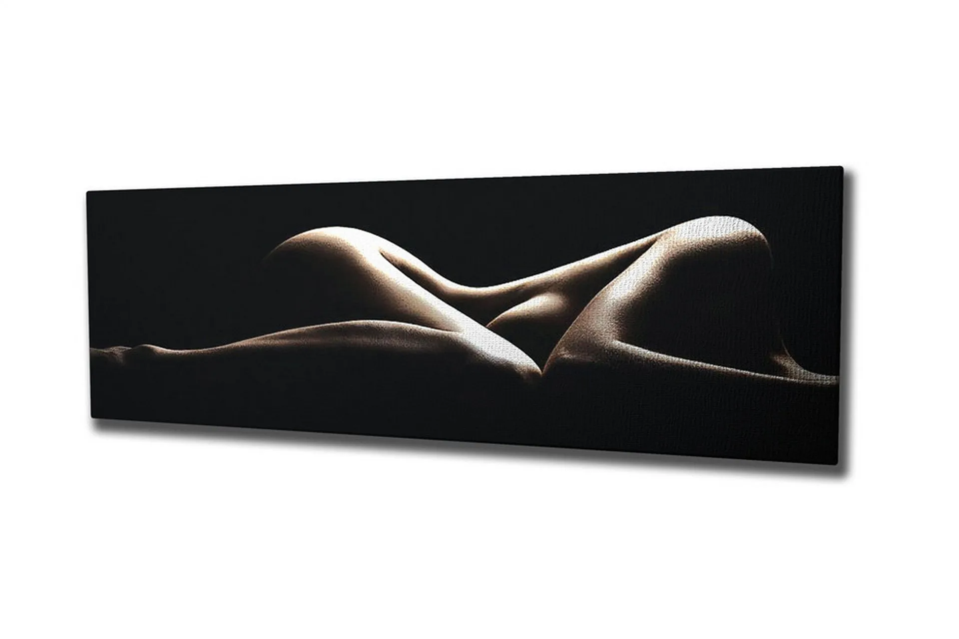 Canvastavla 80x30 cm - Sensuell komposition av nakna kroppar i mjuka former - Beige / Svart