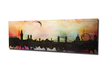 Canvastavla 80x30 cm - Silhuett av en stad med ikoniska byggnader mot en färgglad himmel - Svart / Rosa / Blå - Inredning - Tavlor & posters - Canvastavla