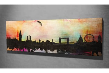 Canvastavla 80x30 cm - Silhuett av en stad med ikoniska byggnader mot en färgglad himmel - Svart / Rosa / Blå - Inredning - Tavlor & posters - Canvastavla