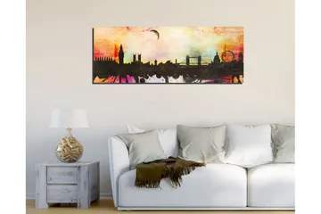Canvastavla 80x30 cm - Silhuett av en stad med ikoniska byggnader mot en färgglad himmel - Svart / Rosa / Blå - Inredning - Tavlor & posters - Canvastavla